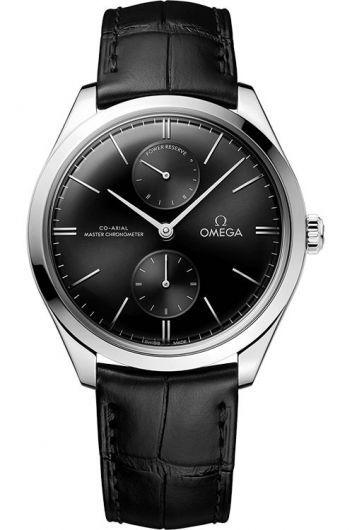 omega de ville black dial automatic watch with leather strap for men - 435.13.40.22.01.001