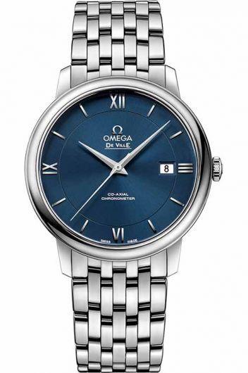 omega de ville blue dial automatic watch with steel bracelet for men - 424.10.40.20.03.001