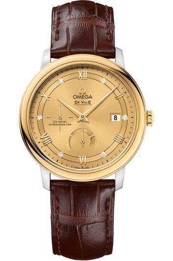 omega de ville yellow dial automatic watch with leather strap for men - 424.23.40.21.58.001