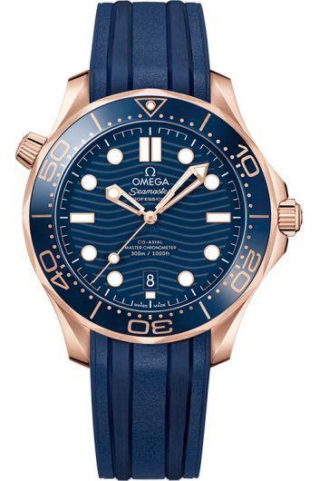 omega seamaster blue dial automatic watch with rubber strap for men - 210.62.42.20.03.001