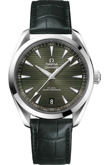 omega seamaster green dial automatic watch with leather strap for men - 220.13.41.21.10.001