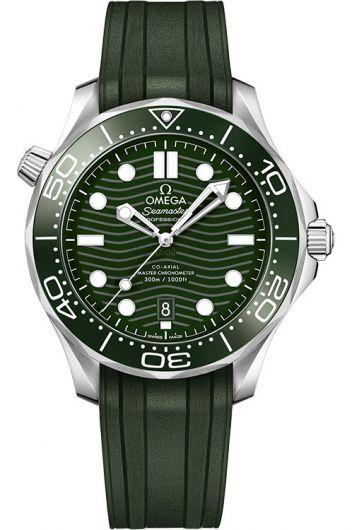 omega seamaster green dial automatic watch with rubber strap for men - 210.32.42.20.10.001