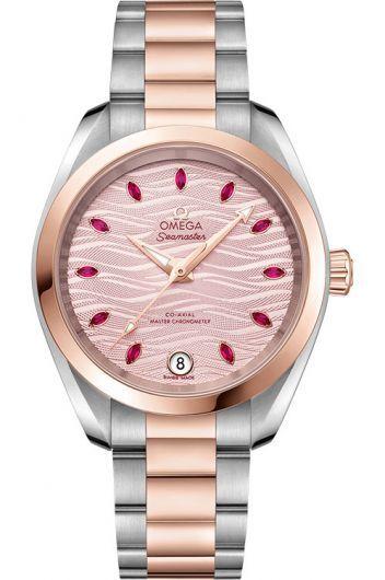 omega seamaster pink dial automatic watch with steel & rose gold bracelet for women - 220.20.34.20.60.001