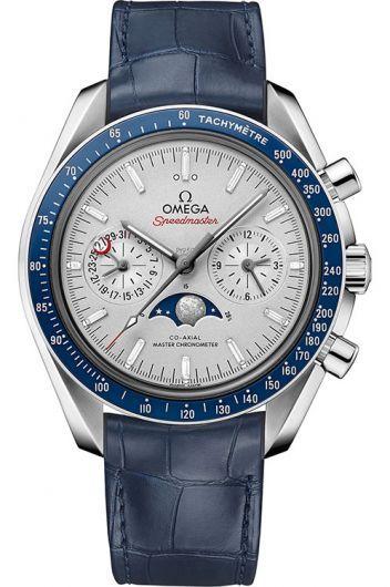 omega speedmaster grey dial automatic watch with leather strap for men - 304.93.44.52.99.004