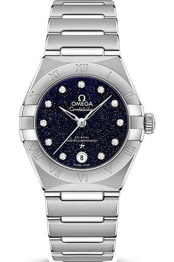 omega constellation blue dial automatic watch with steel bracelet for women - 131.10.29.20.53.001