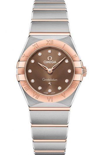 omega constellation brown dial quartz watch with steel & sedna™ gold bracelet for women - 131.20.25.60.63.001