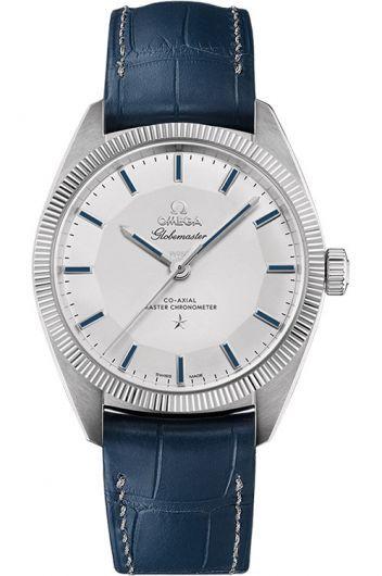 omega constellation grey dial automatic watch with leather strap for men - 130.93.39.21.99.001