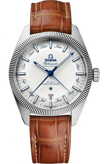 omega constellation silver dial automatic watch with leather strap for men - 130.33.41.22.02.001