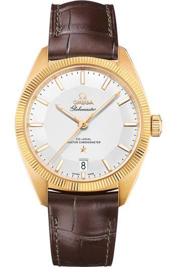 omega constellation silver dial automatic watch with leather strap for men - 130.53.39.21.02.002