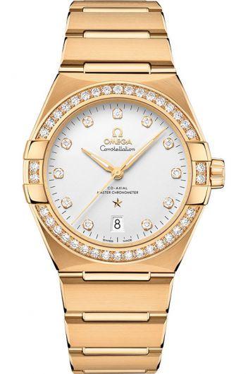 omega constellation silver dial automatic watch with yellow gold strap for men - 131.55.39.20.52.002