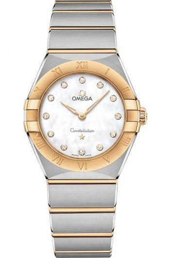 omega constellation white dial quartz watch with steel & yellow gold bracelet for women - 131.20.28.60.55.002