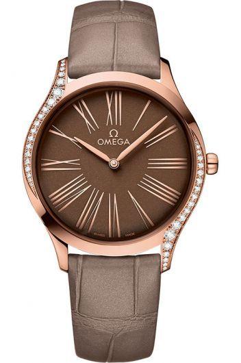 omega de ville brown dial quartz watch with leather strap for women - 428.58.36.60.13.001