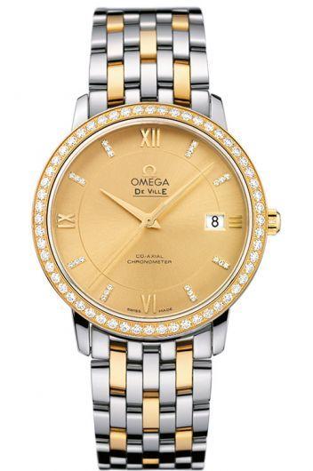 omega de ville champagne dial automatic watch with steel & yellow gold bracelet for men - 424.25.37.20.58.001