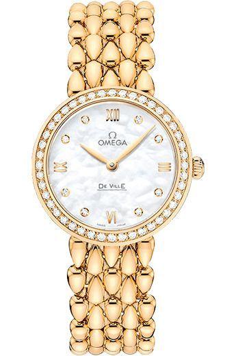 omega de ville mop dial quartz watch with yellow gold strap for women - 424.55.27.60.55.006