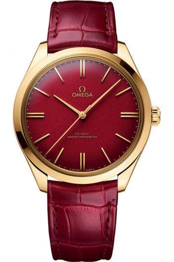 omega de ville red dial manual winding watch with leather strap for men - 435.53.40.21.11.001