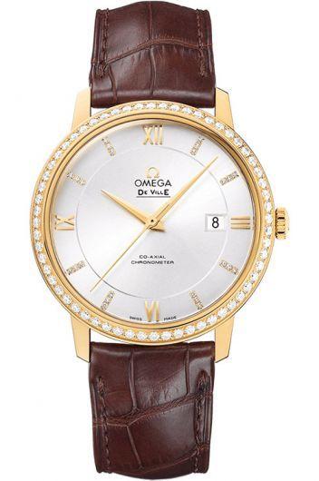 omega de ville silver dial automatic watch with leather strap for men - 424.58.40.20.52.001