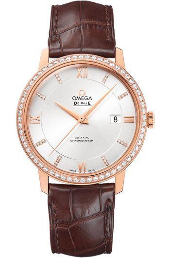 omega de ville silver dial automatic watch with leather strap for men - 424.58.40.20.52.002
