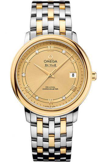 omega de ville yellow dial automatic watch with steel & yellow gold bracelet for men - 424.20.37.20.58.002