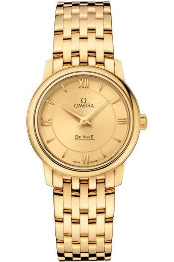 omega de ville yellow dial quartz watch with yellow gold strap for women - 424.50.27.60.08.001