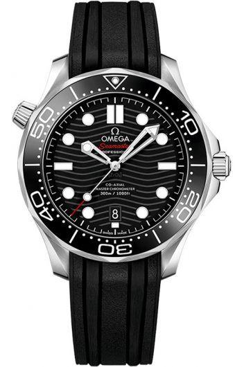 omega seamaster black dial automatic watch with rubber strap for men - 210.32.42.20.01.001