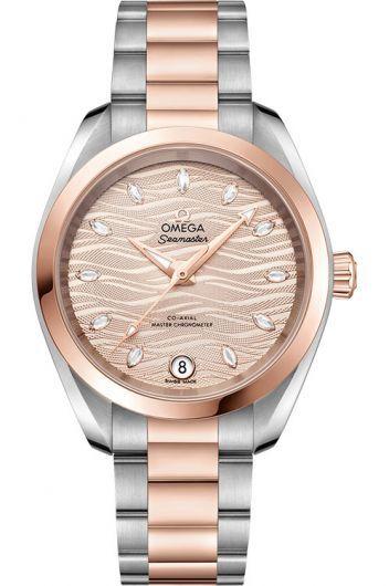 omega seamaster grey dial automatic watch with steel & rose gold bracelet for women - 220.20.34.20.59.001