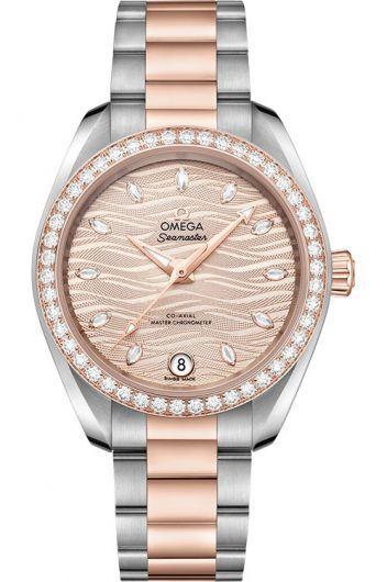 omega seamaster grey dial automatic watch with steel & rose gold bracelet for women - 220.25.34.20.59.001