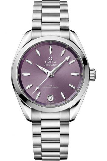 omega seamaster lavender dial automatic watch with steel bracelet for women - 220.10.34.20.10.002