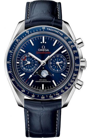 omega speedmaster blue dial automatic watch with leather strap for men - 304.33.44.52.03.001