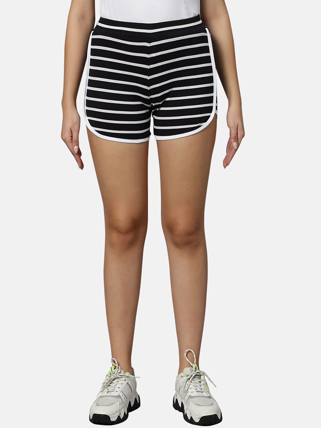 omtex-women-black-striped-outdoor-with-technology-shorts