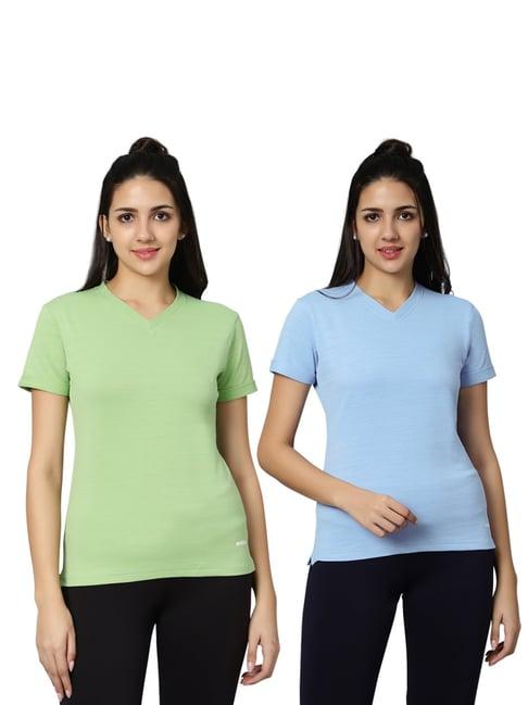 omtex blue & green regular fit sports t-shirt - pack of 2