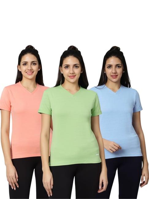 omtex blue & green regular fit sports t-shirt - pack of 3