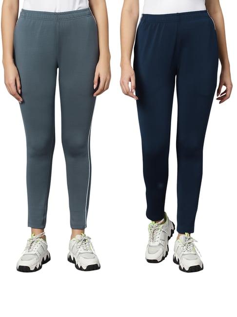 omtex grey & navy mid rise sports track pants - pack of 2