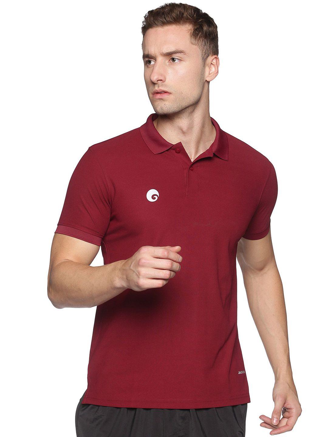 omtex men red solid cotton polo collar t-shirt