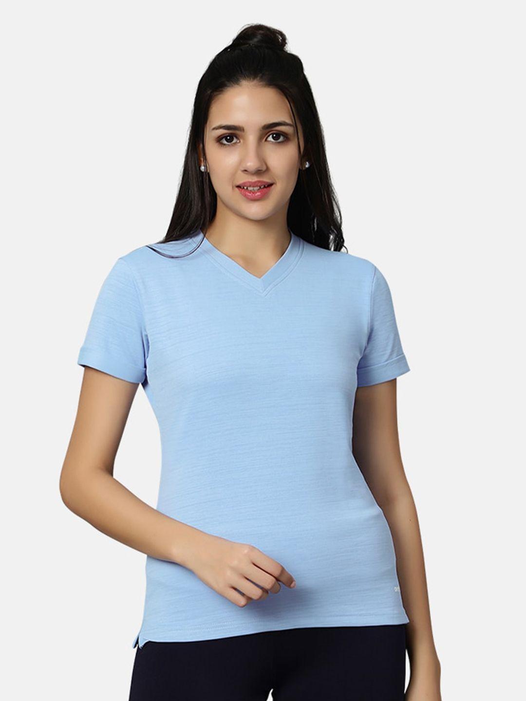 omtex women blue v-neck pockets t-shirt