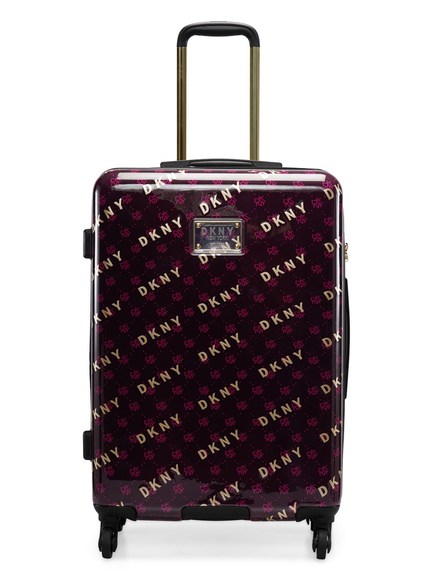 on repeat aubergine & pink color abs material hard 20 inches cabin size trolley