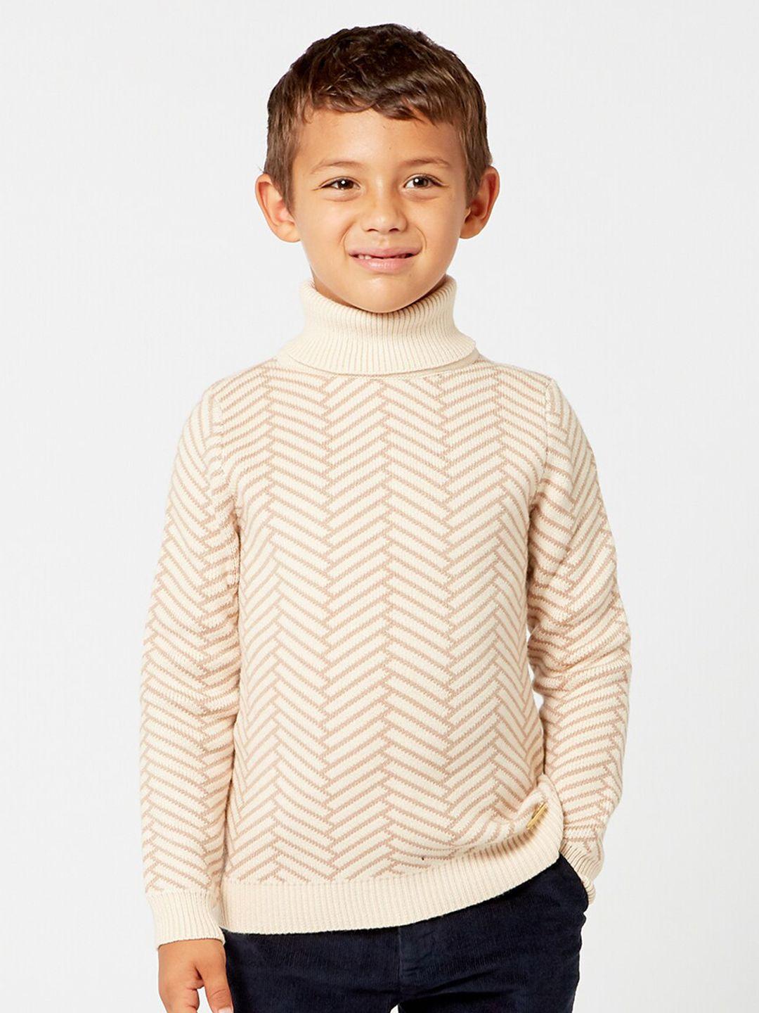 one friday boys beige & off white printed pullover