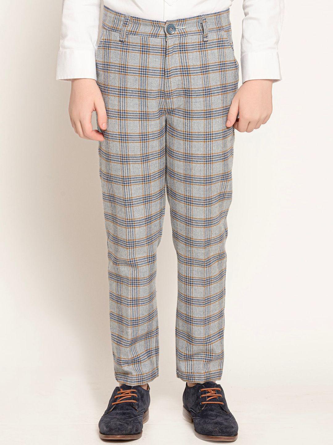 one friday boys checked mid rise formal trousers