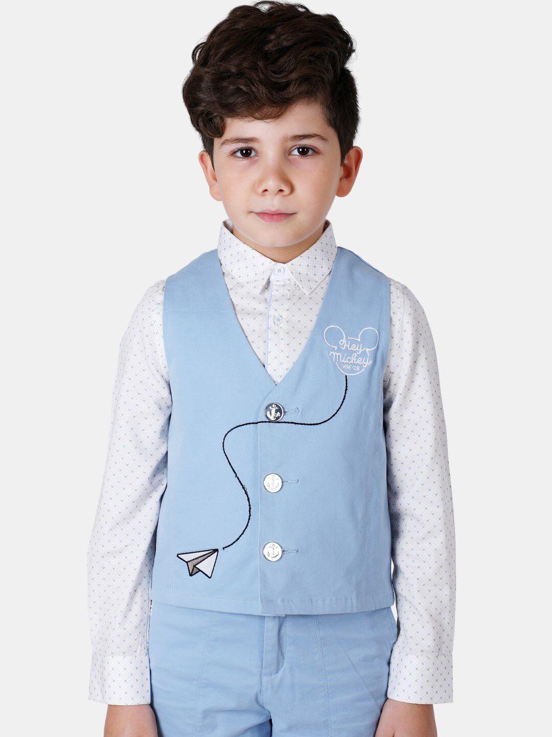 one friday boys mickey embroidered pure cotton woven casual waistcoat