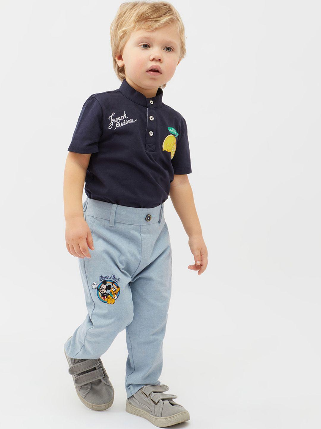 one friday boys mickey mouse graphic embroidered relaxed mid rise chinos trousers