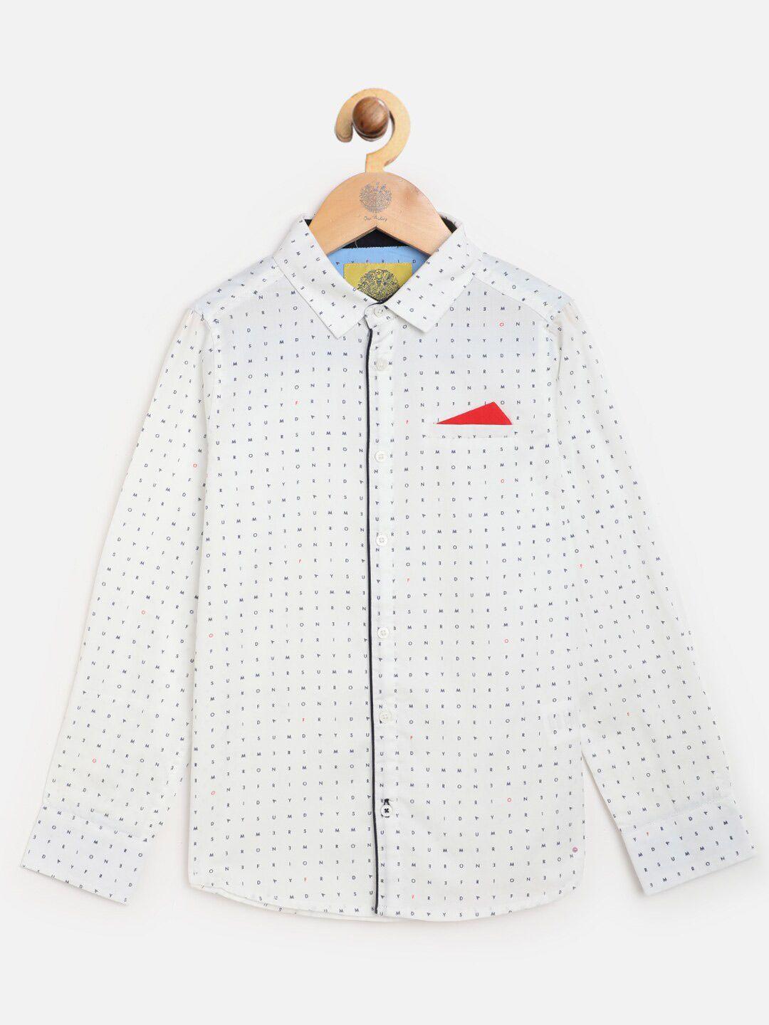 one friday boys white comfort printed cotton casual shirt