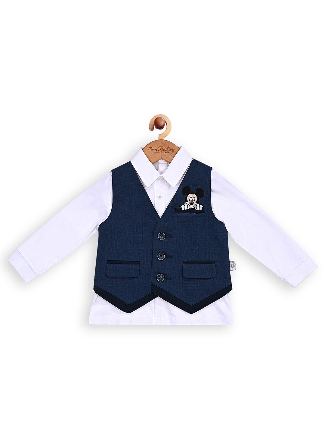 one friday infants boys checked mickey printed waistcoat comes with shirt