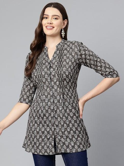 one femme black floral print tunic