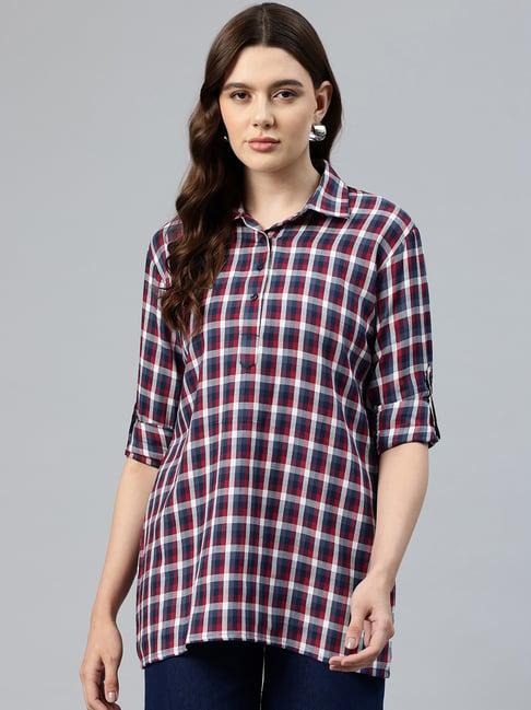 one femme blue & red check tunic