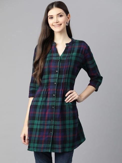 one femme green & blue check tunic