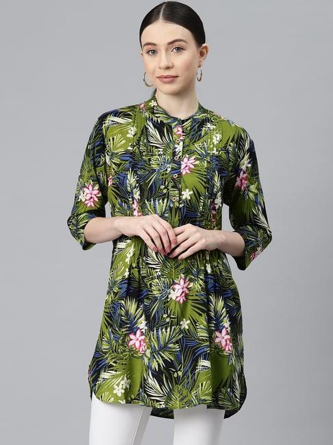 one femme green floral print tunic