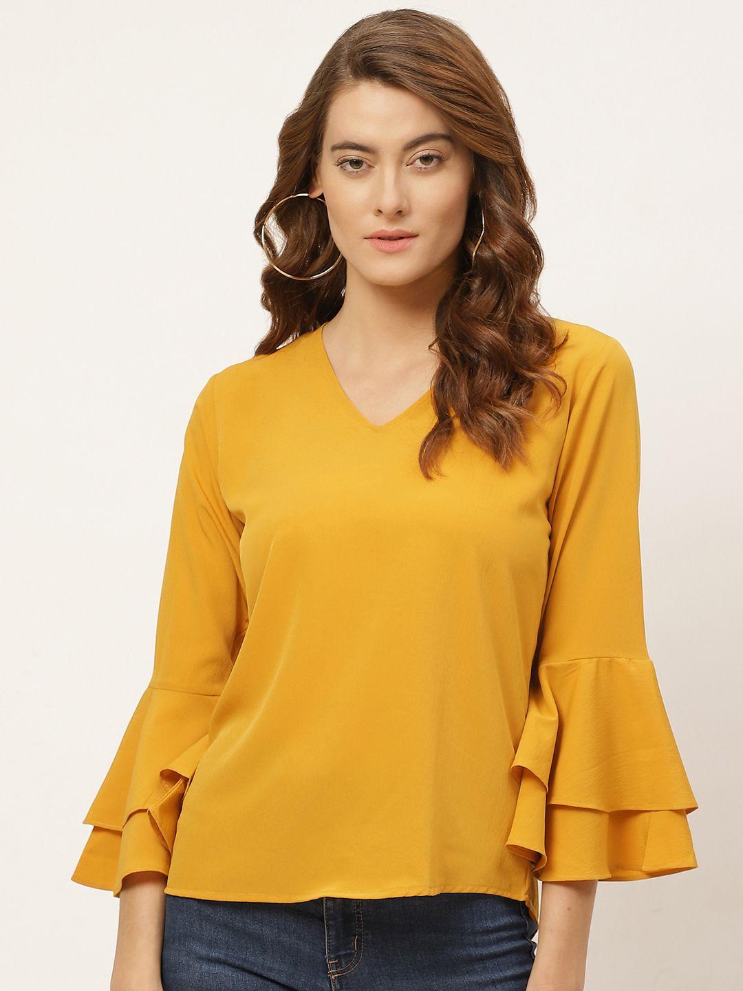 one femme mustard yellow bell sleeves regular top