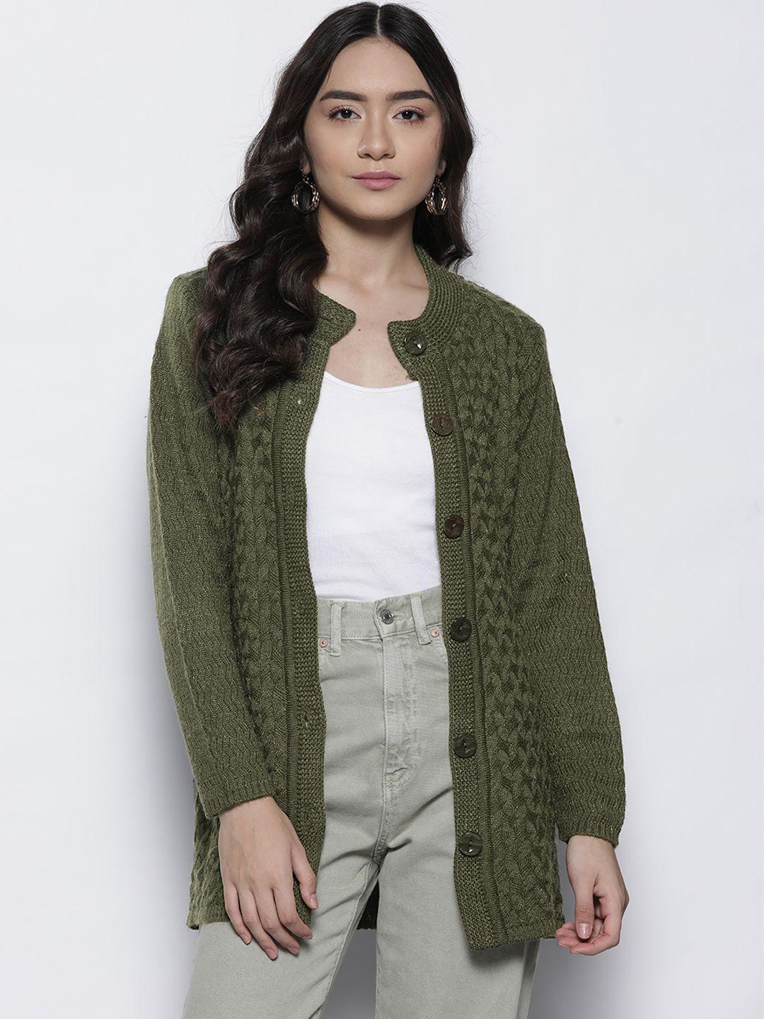 one femme women olive green cable knit longline cardigan