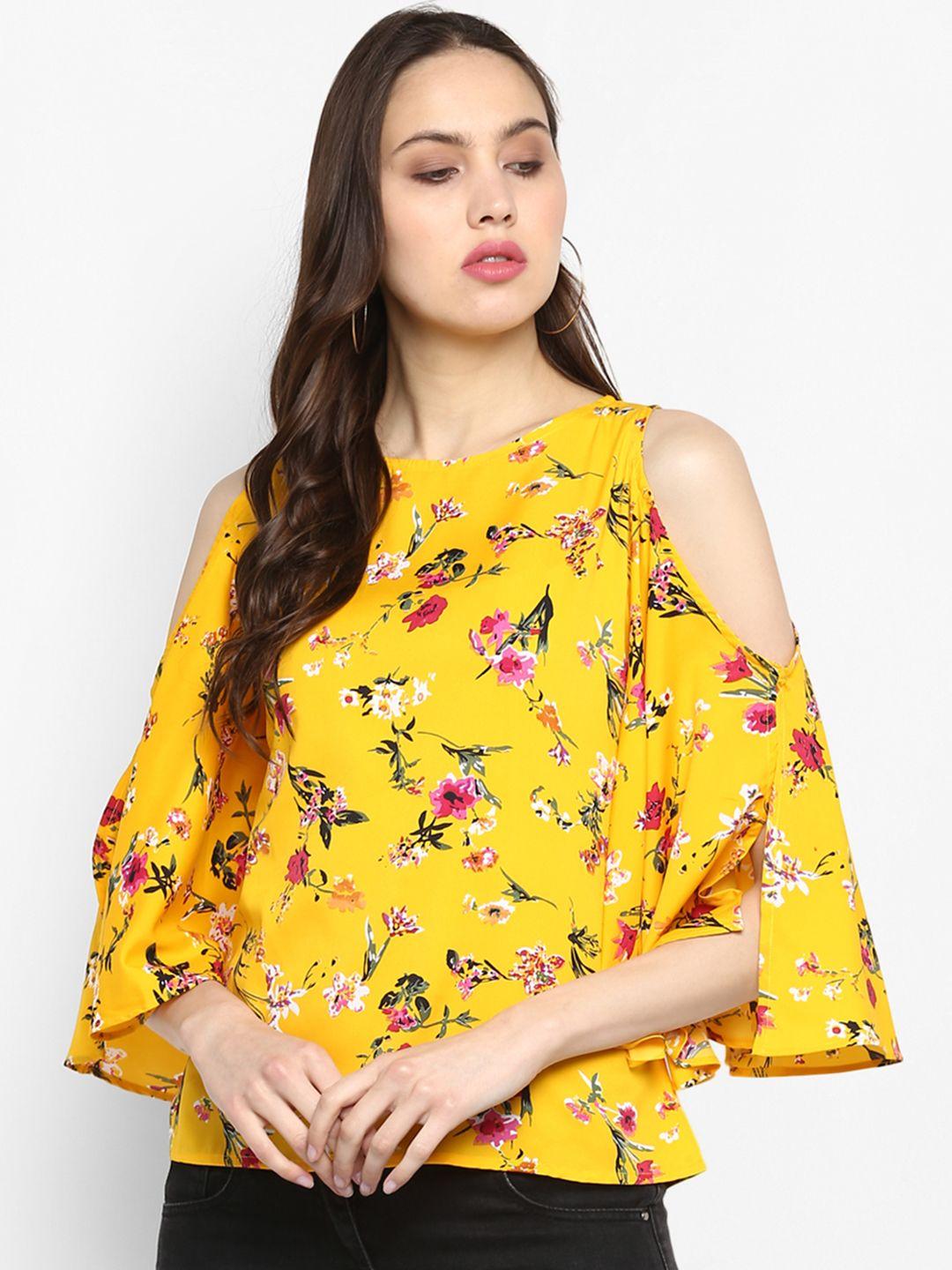 one femme women yellow printed a-line top