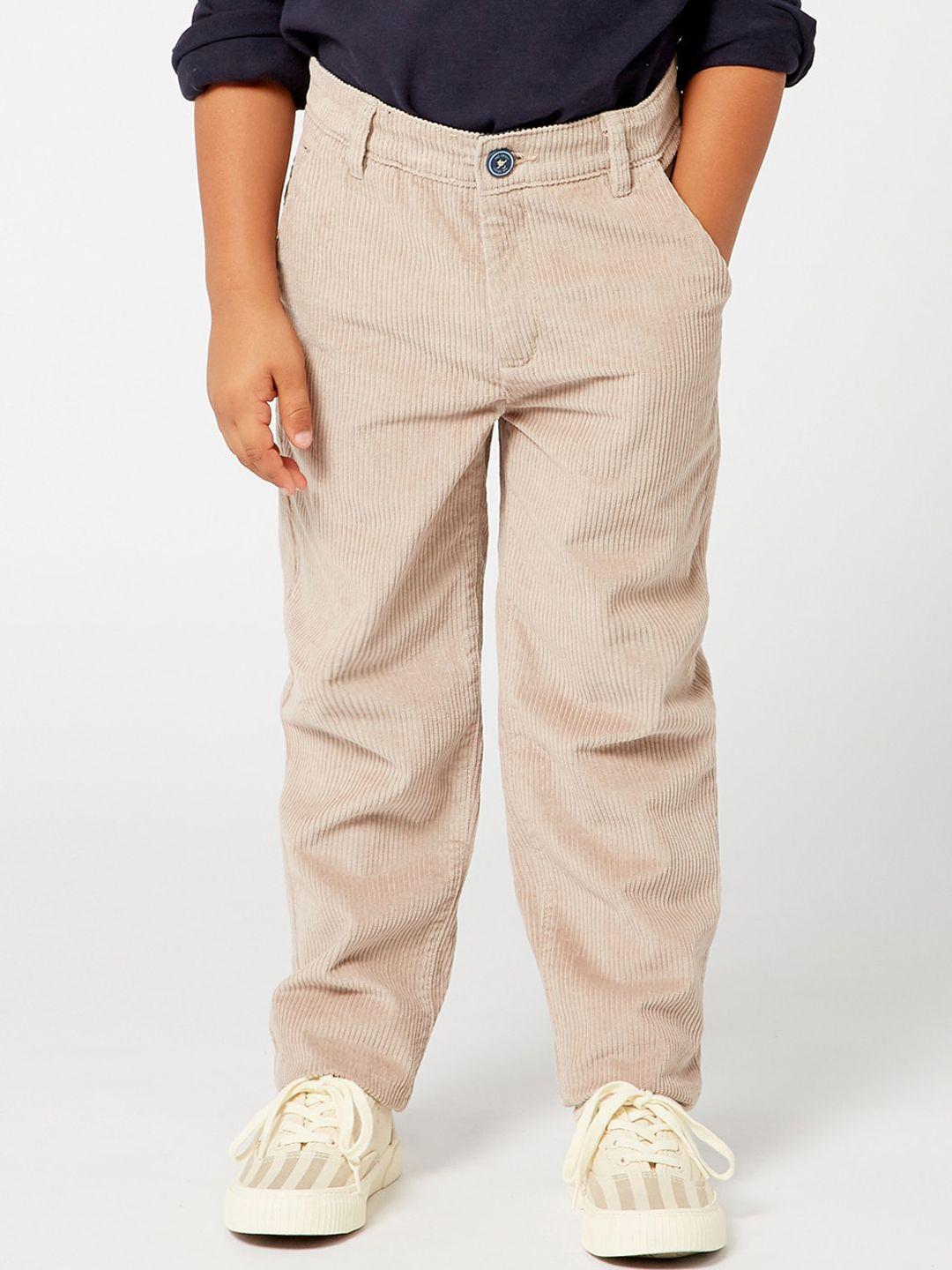 one friday boys beige solid pure cotton trousers