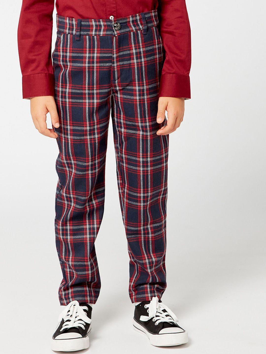 one friday boys blue & red checked trousers